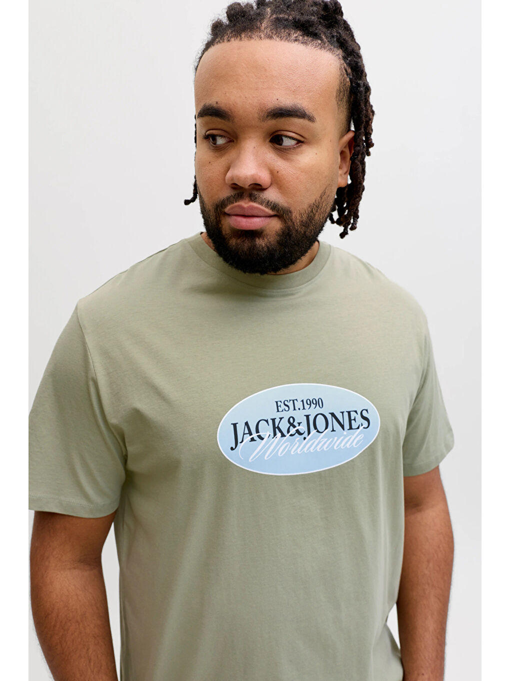 Yeşil Plus Büyük Beden % 100 Pamuk Regular Fit Logolu T Shirt 12298346-1