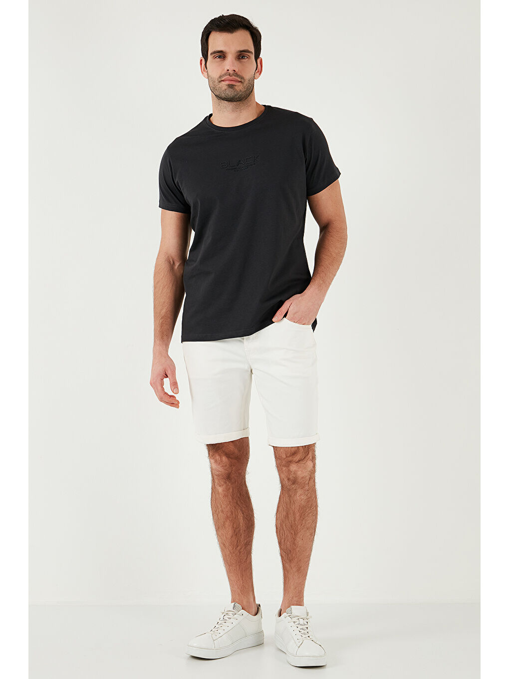 Antrasit Baskılı Bisiklet Yaka % 100 Pamuk Slim Fit Erkek Tişört 541FOLLOW-1