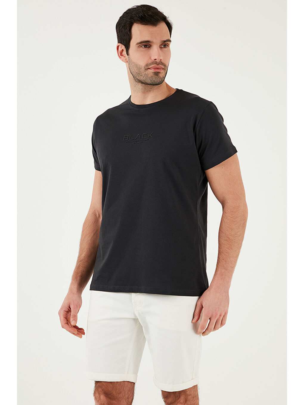 Antrasit Baskılı Bisiklet Yaka % 100 Pamuk Slim Fit Erkek Tişört 541FOLLOW-3