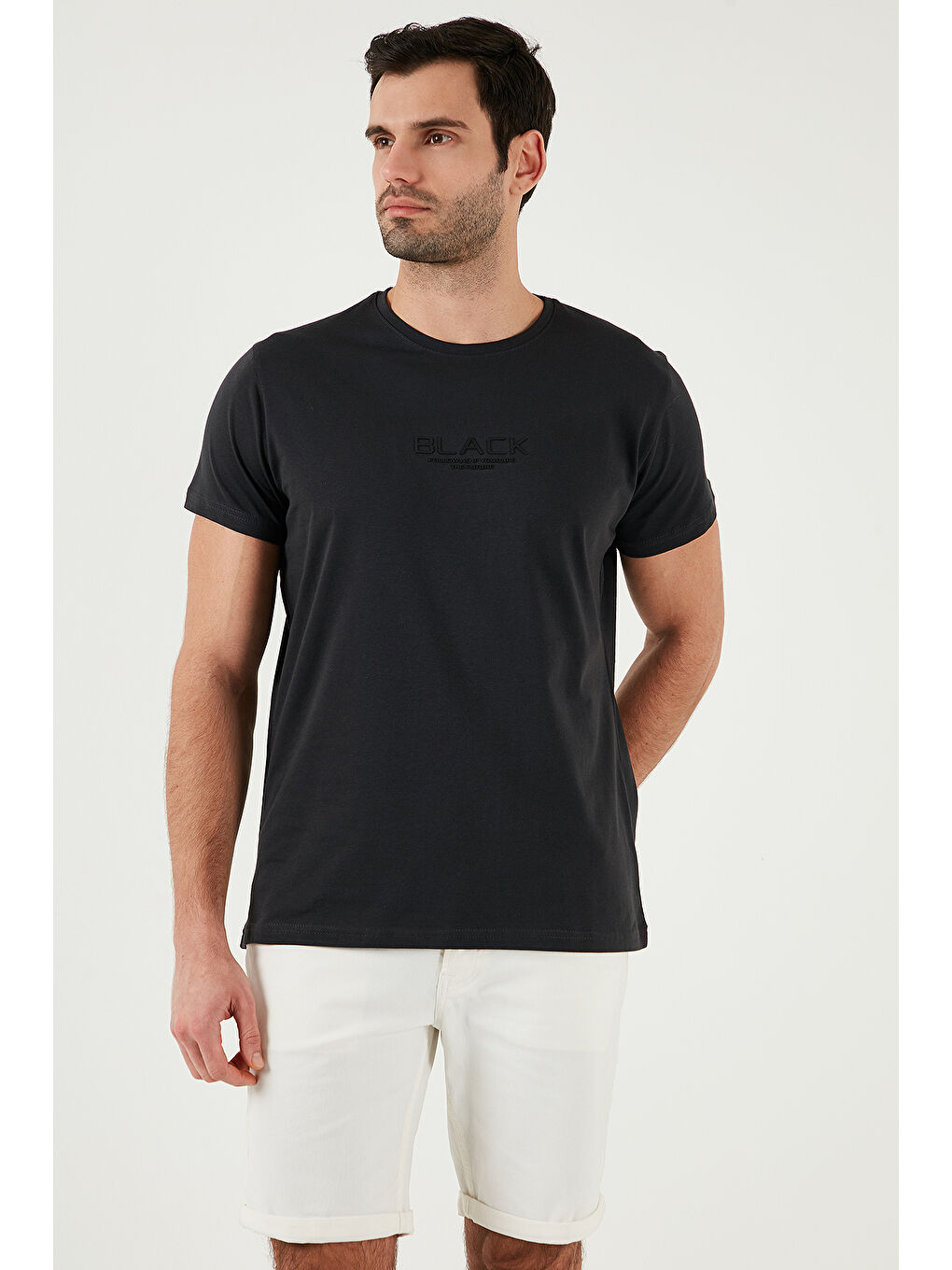 Antrasit Baskılı Bisiklet Yaka % 100 Pamuk Slim Fit Erkek Tişört 541FOLLOW-4