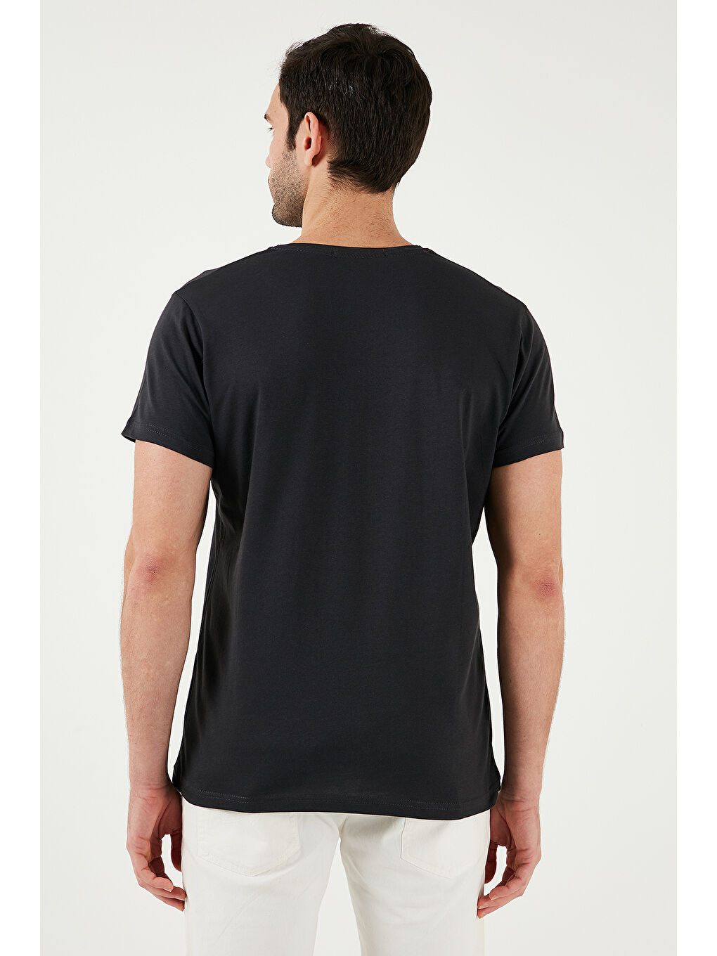 Antrasit Baskılı Bisiklet Yaka % 100 Pamuk Slim Fit Erkek Tişört 541FOLLOW-6