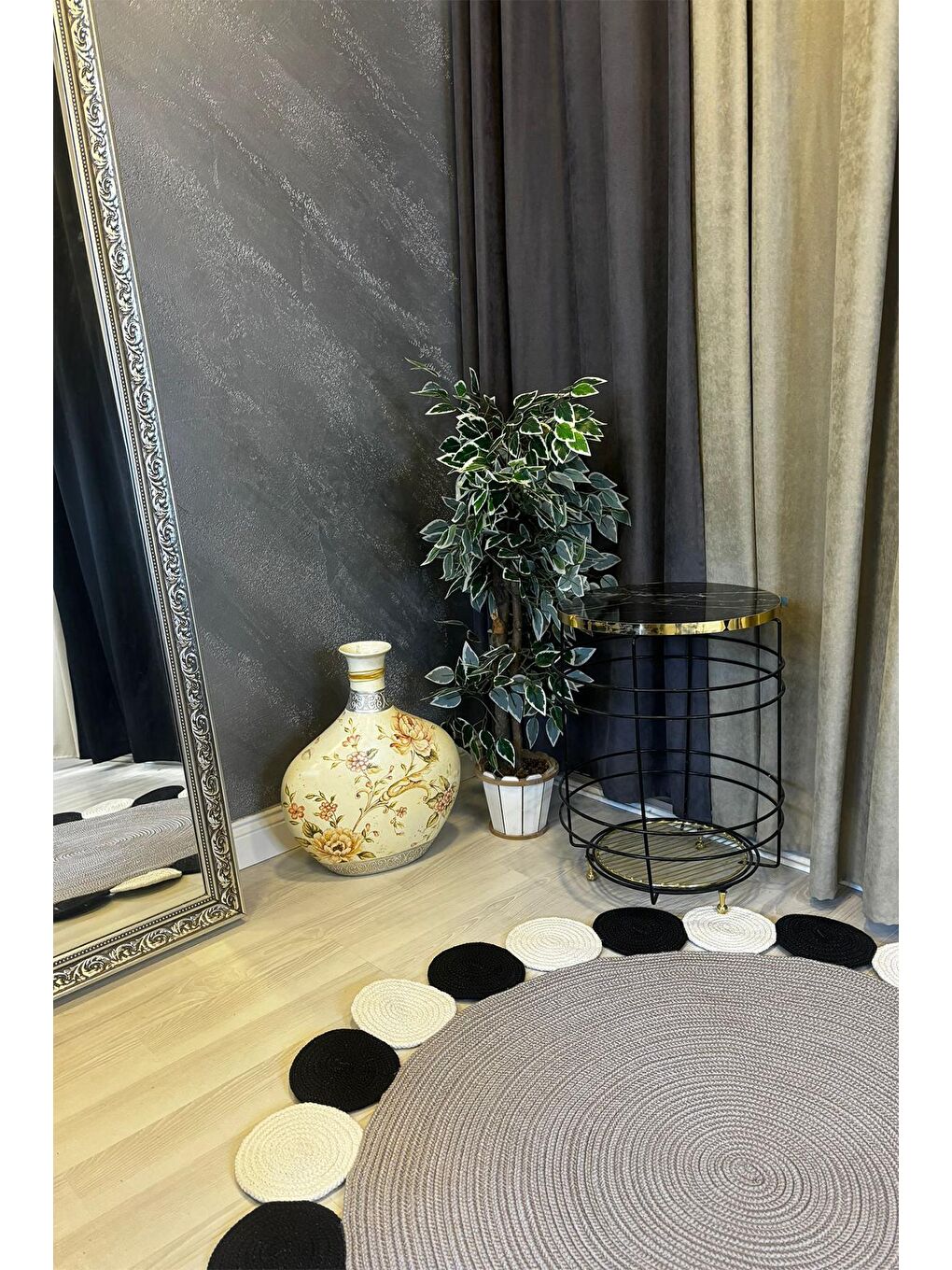 Bej Natural Jüt Halı El Dokuma Hasır Yolluk Bohem Jüt Kilim HMFJUT428 120 x 120 cm-2