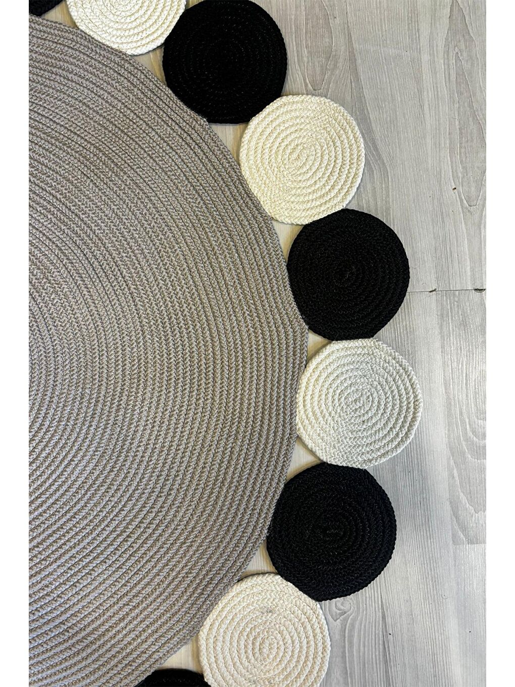 Bej Natural Jüt Halı El Dokuma Hasır Yolluk Bohem Jüt Kilim HMFJUT428 120 x 120 cm-3