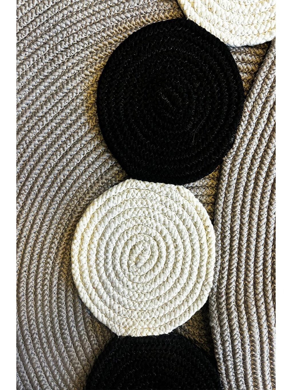 Bej Natural Jüt Halı El Dokuma Hasır Yolluk Bohem Jüt Kilim HMFJUT428 120 x 120 cm-4