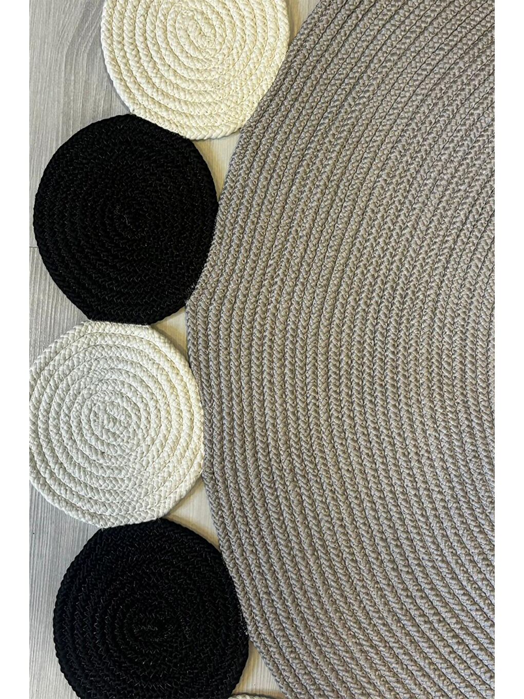 Bej Natural Jüt Halı El Dokuma Hasır Yolluk Bohem Jüt Kilim HMFJUT428 120 x 120 cm-6