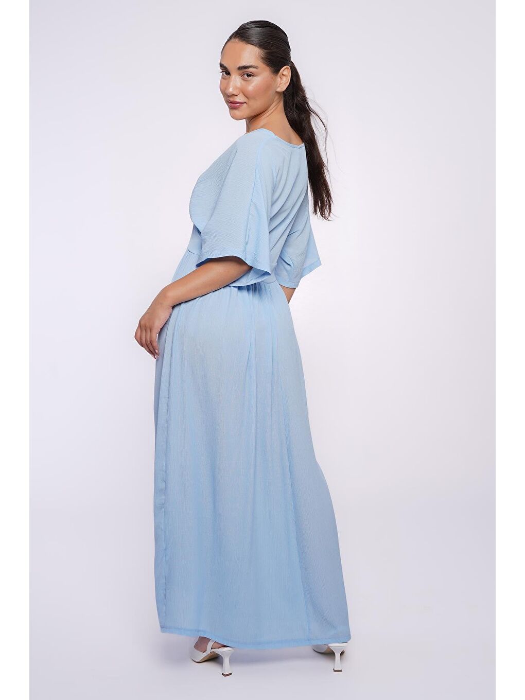 Bebe Mavisi V Yaka Düğmeli Elbise Mg2339-7