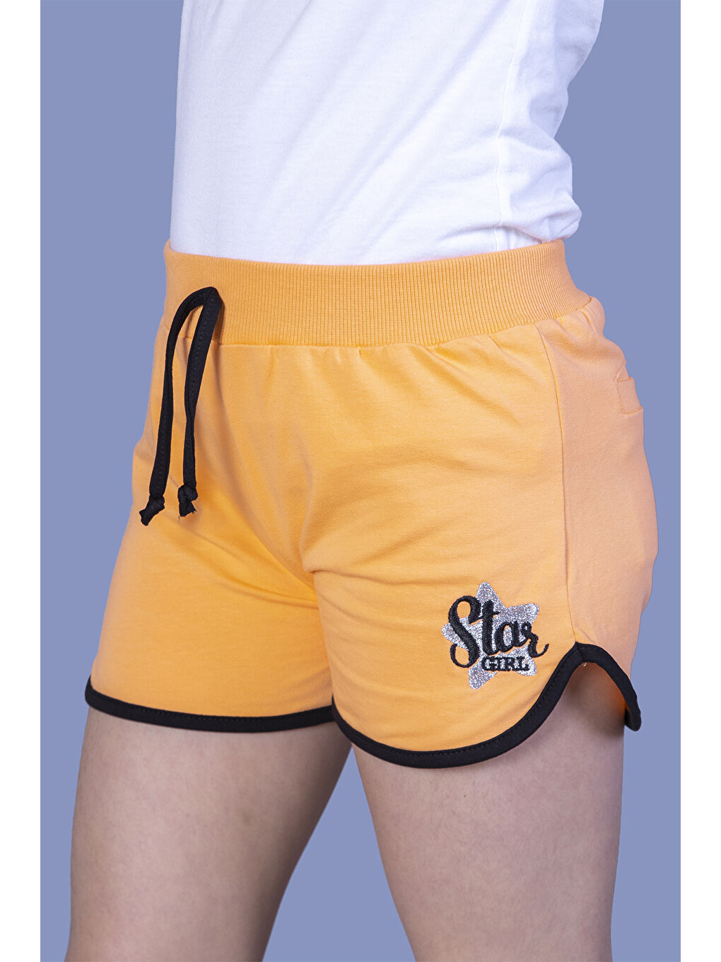 Turuncu Kız Çocuk Star Girl Nakışlı Şort-2