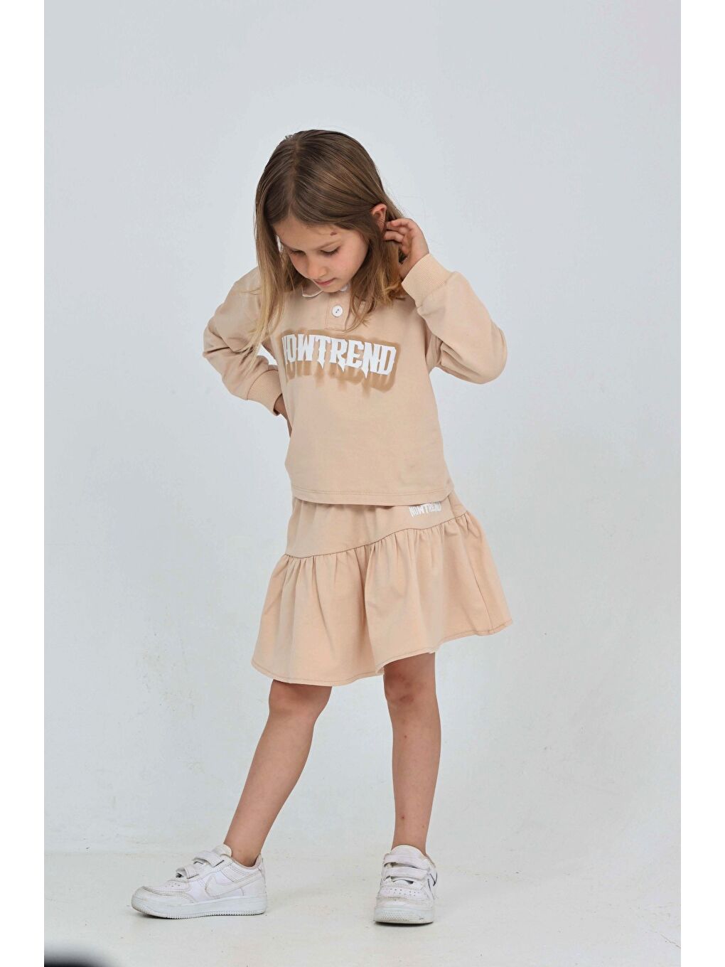 Bej Kız Çocuk Nowtrend Baskılı Etekli Takım