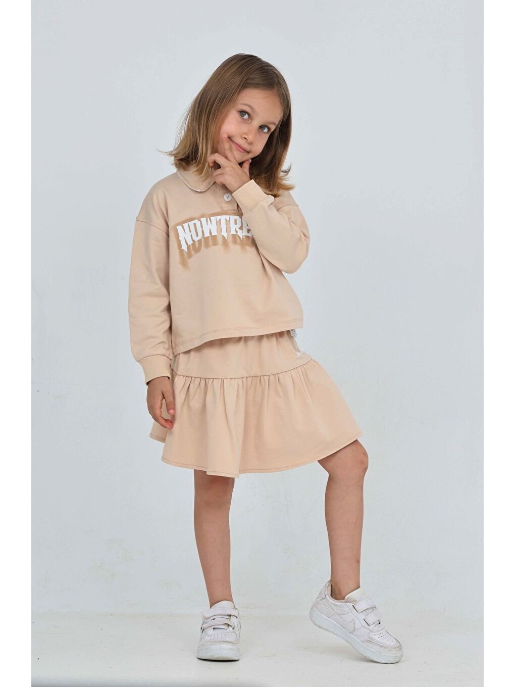 Bej Kız Çocuk Nowtrend Baskılı Etekli Takım-1