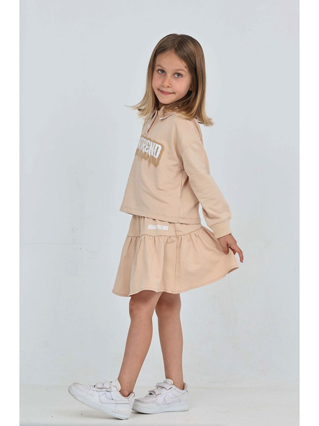 Bej Kız Çocuk Nowtrend Baskılı Etekli Takım-2