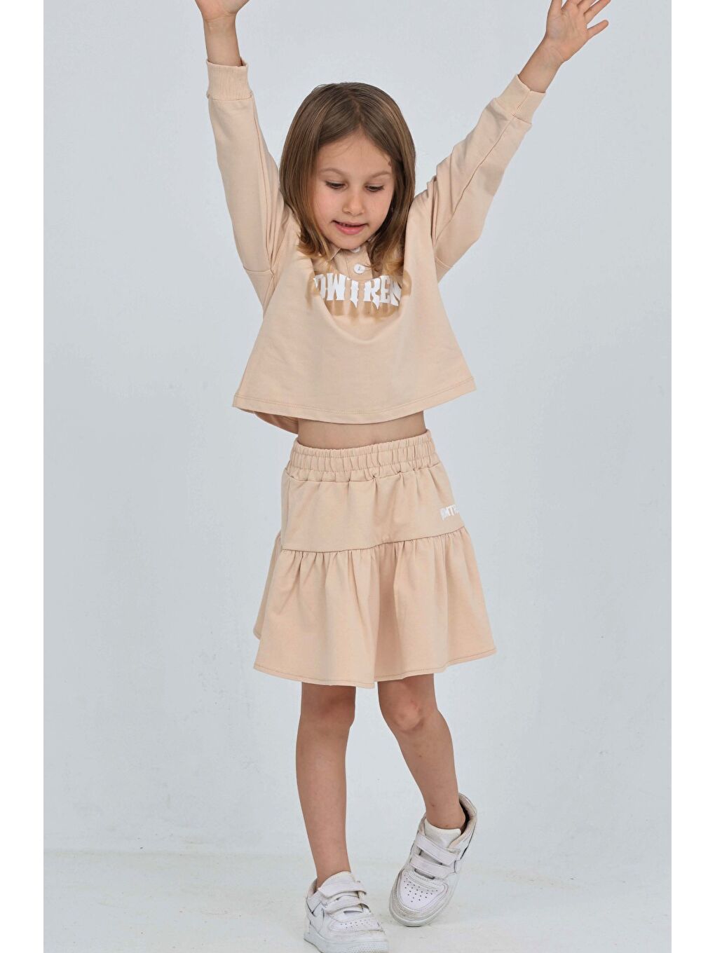 Bej Kız Çocuk Nowtrend Baskılı Etekli Takım-3