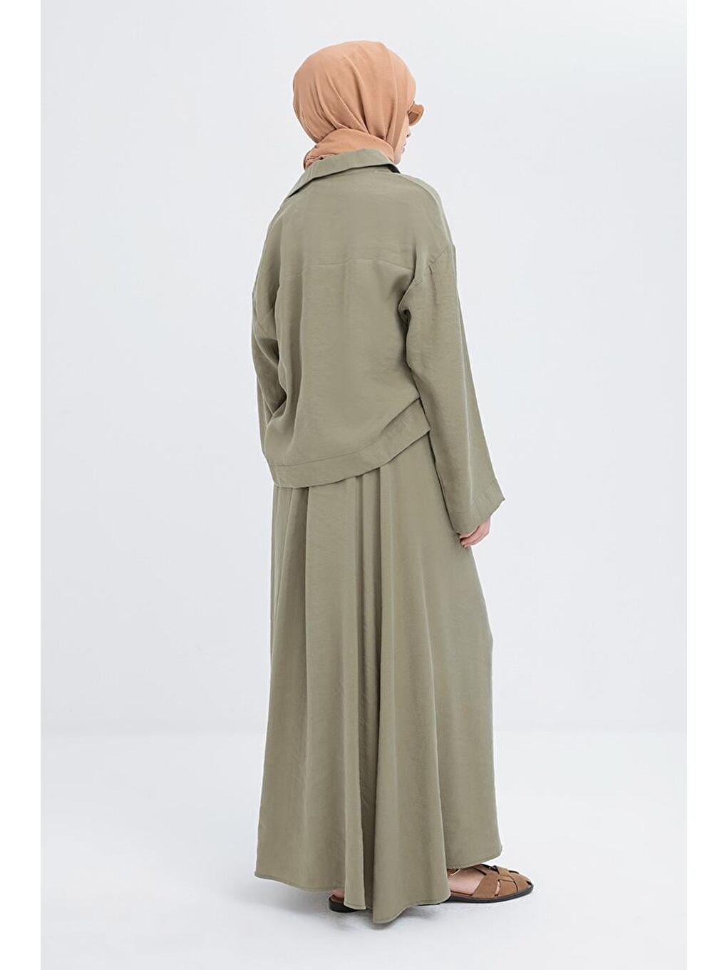 Haki-V Yakalı Modal Etekli Takım-2