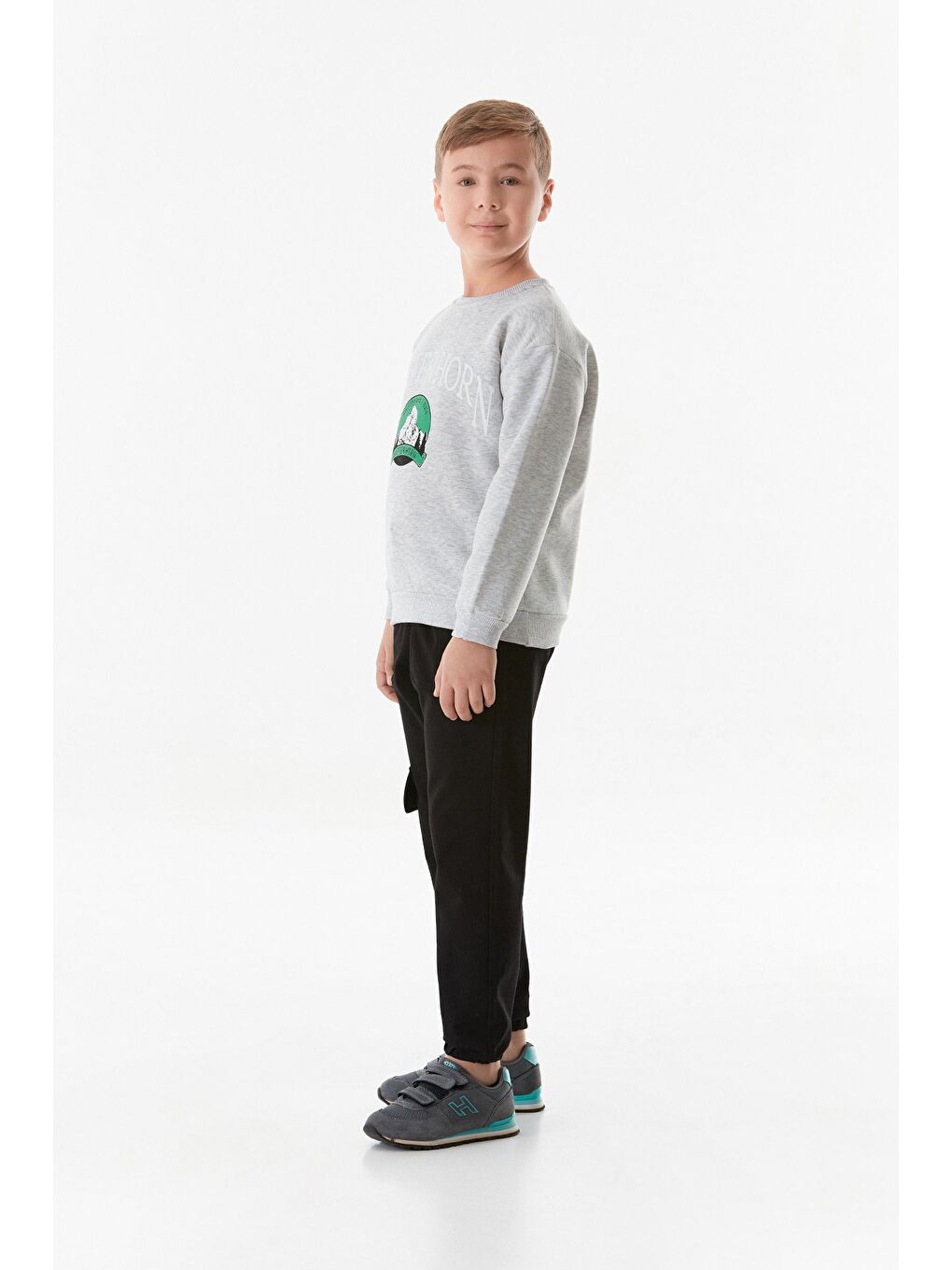 Fullamoda Gri 3 İplik Baskılı Bisiklet Yaka Unisex Çocuk Sweatshirt - 3