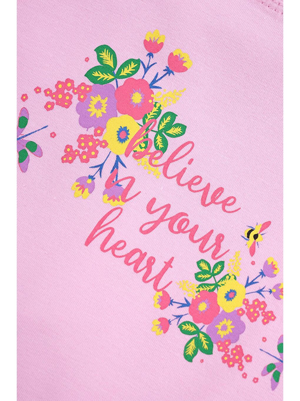 Bisiklet Yaka Yarım Kol Çiçek Baskılı Pembe Gri Renk Kız Çocuk Taytlı Takım-2