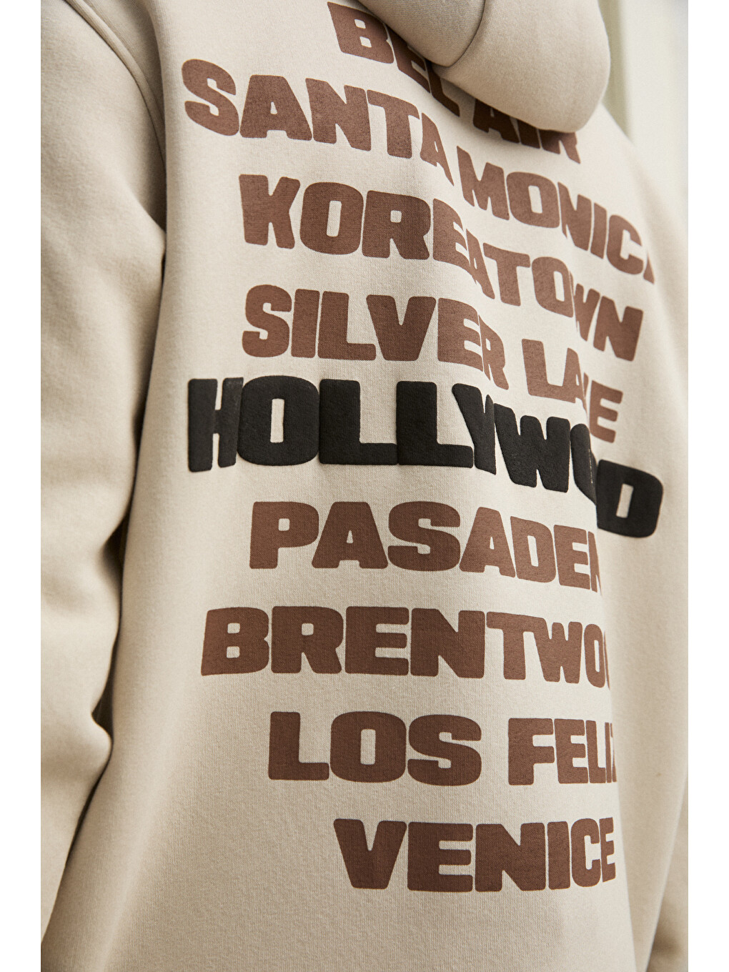 Bej Tuxon Erkek Yumuşacık İçi Polarlı Baskı Detaylı Kangru Cepli Regular Taş Sweatshirt-2