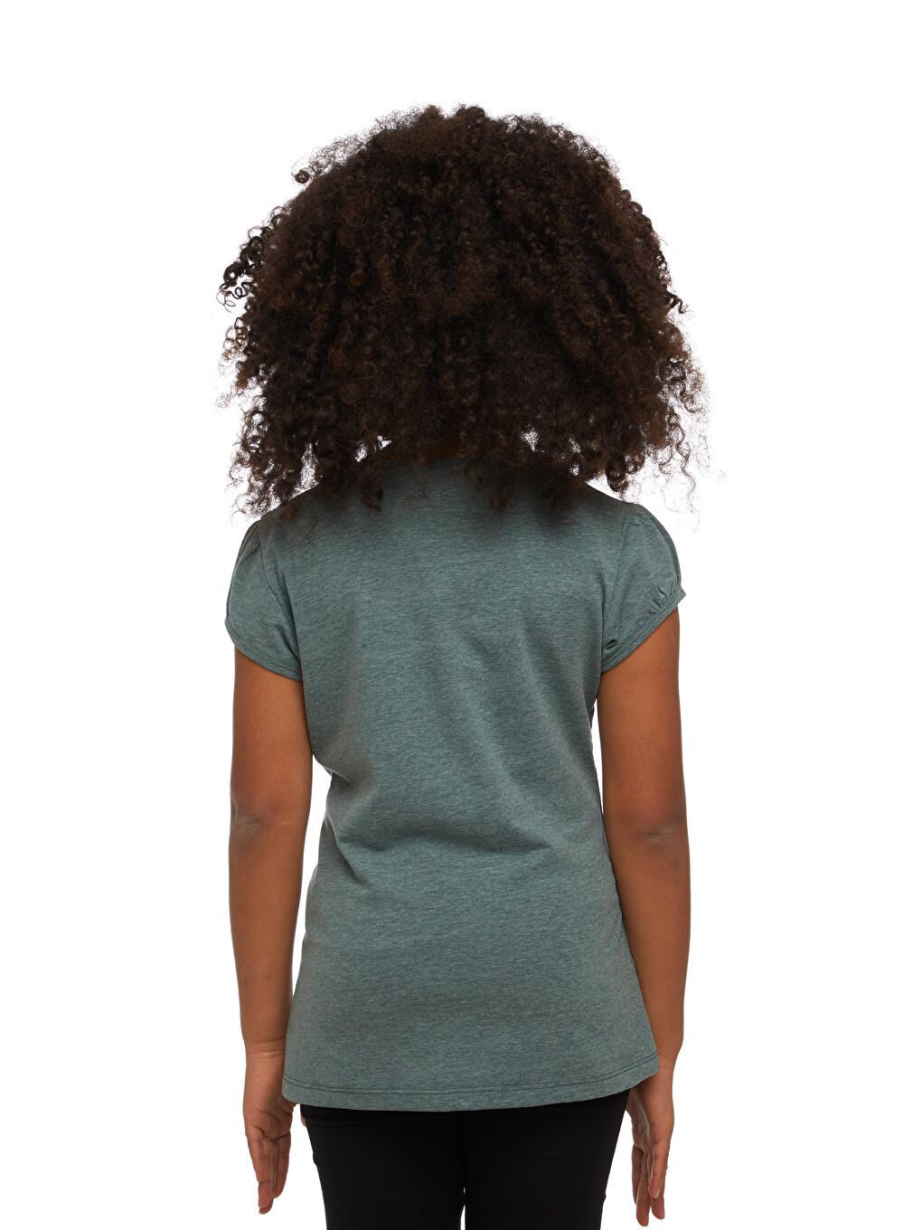 Koyu Yeşil Melanj Kız Çocuk Kısa Kollu Basıc Tişört-2