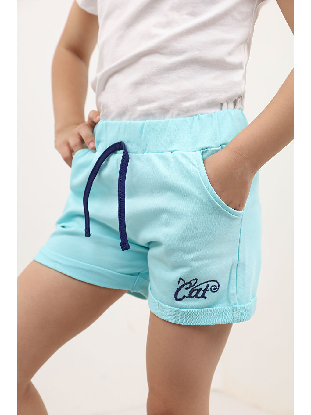 Turkuaz Kız Çocuk Pamuklu Şort