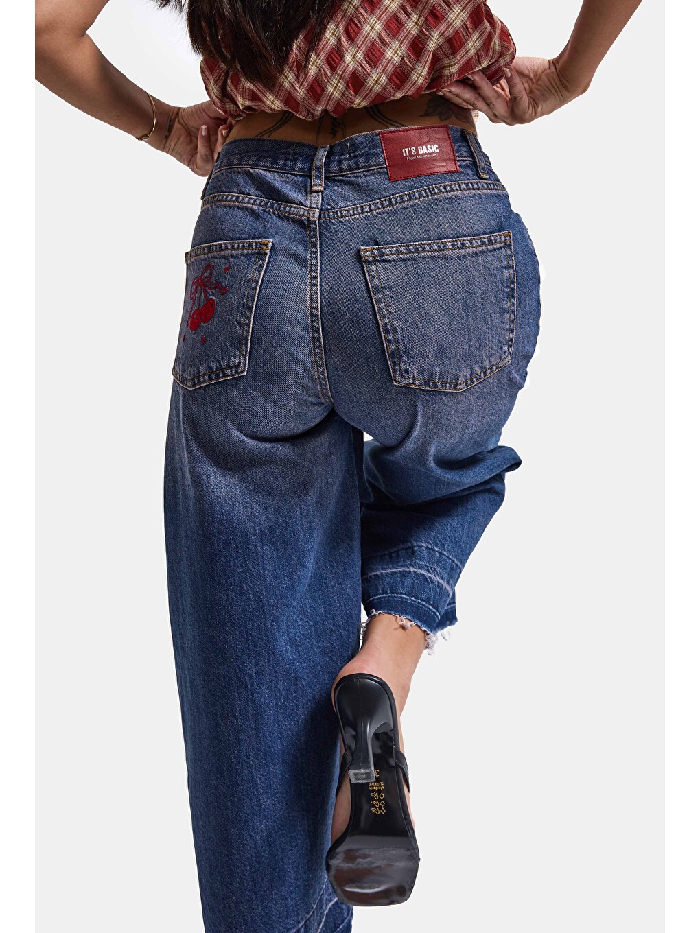 Mavi Kadın Koyu Jean 4w6-98 Culotte Fit Kiraz Nakış Detaylı Tasarım Denim Jean-4