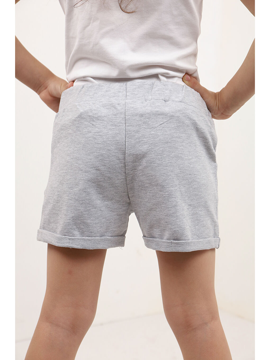 Gri Kız Çocuk Pamuklu Şort-1