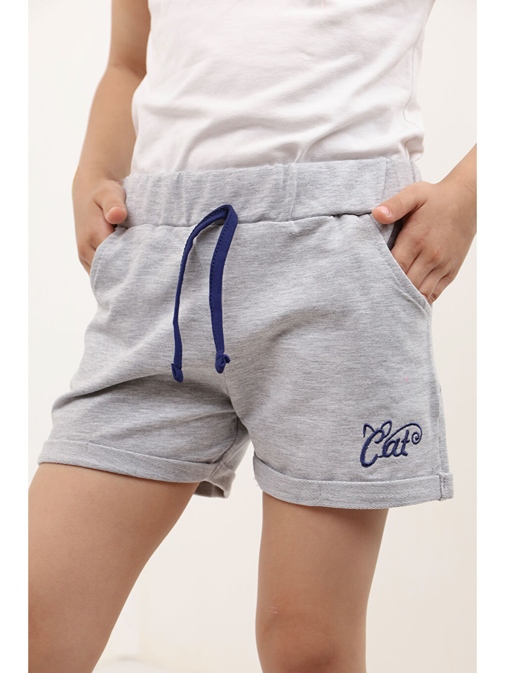 Gri Kız Çocuk Pamuklu Şort-2