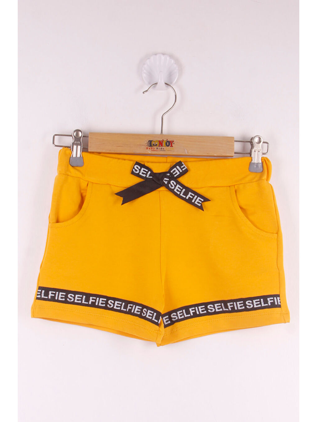 Sarı Kız Çocuk Serfie Şeritli Cepli Şort-2