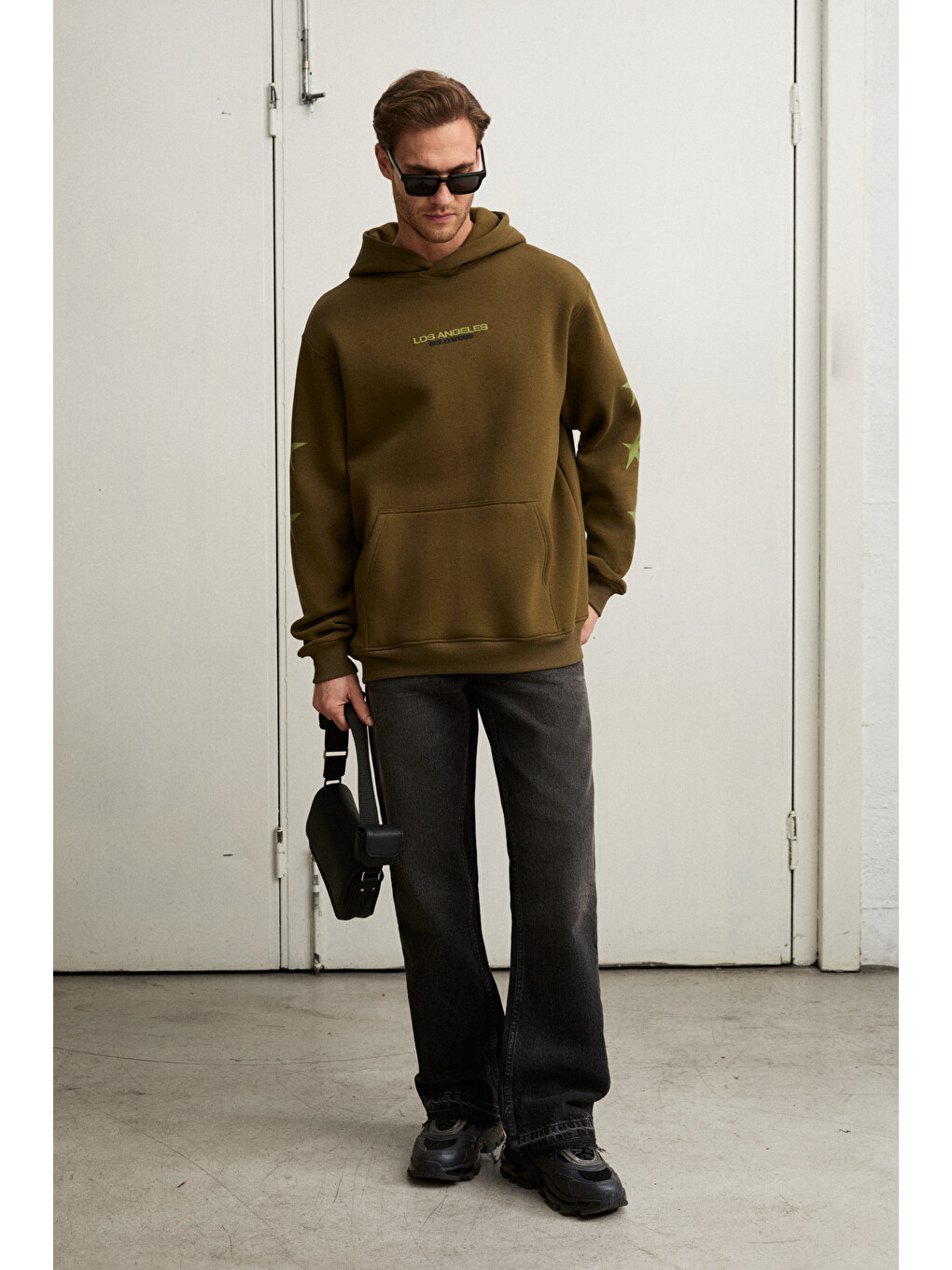 Tuxon Erkek Yumuşacık İçi Polarlı Baskı Detaylı Kangru Cepli Regular Haki Sweatshirt-1