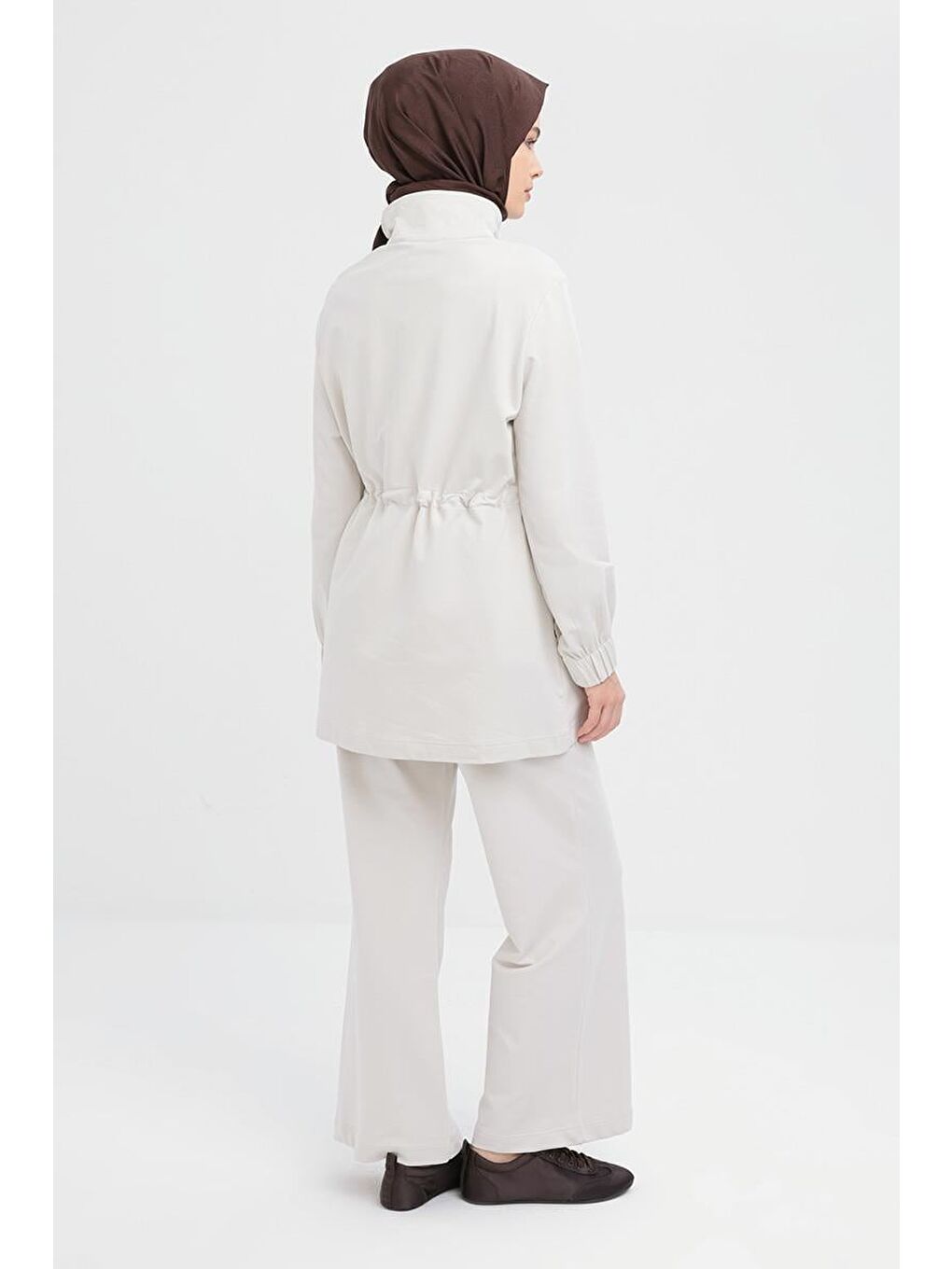 Bej Taş-Belden Büzgülü Fermuarlı Eşofman Takımı-3