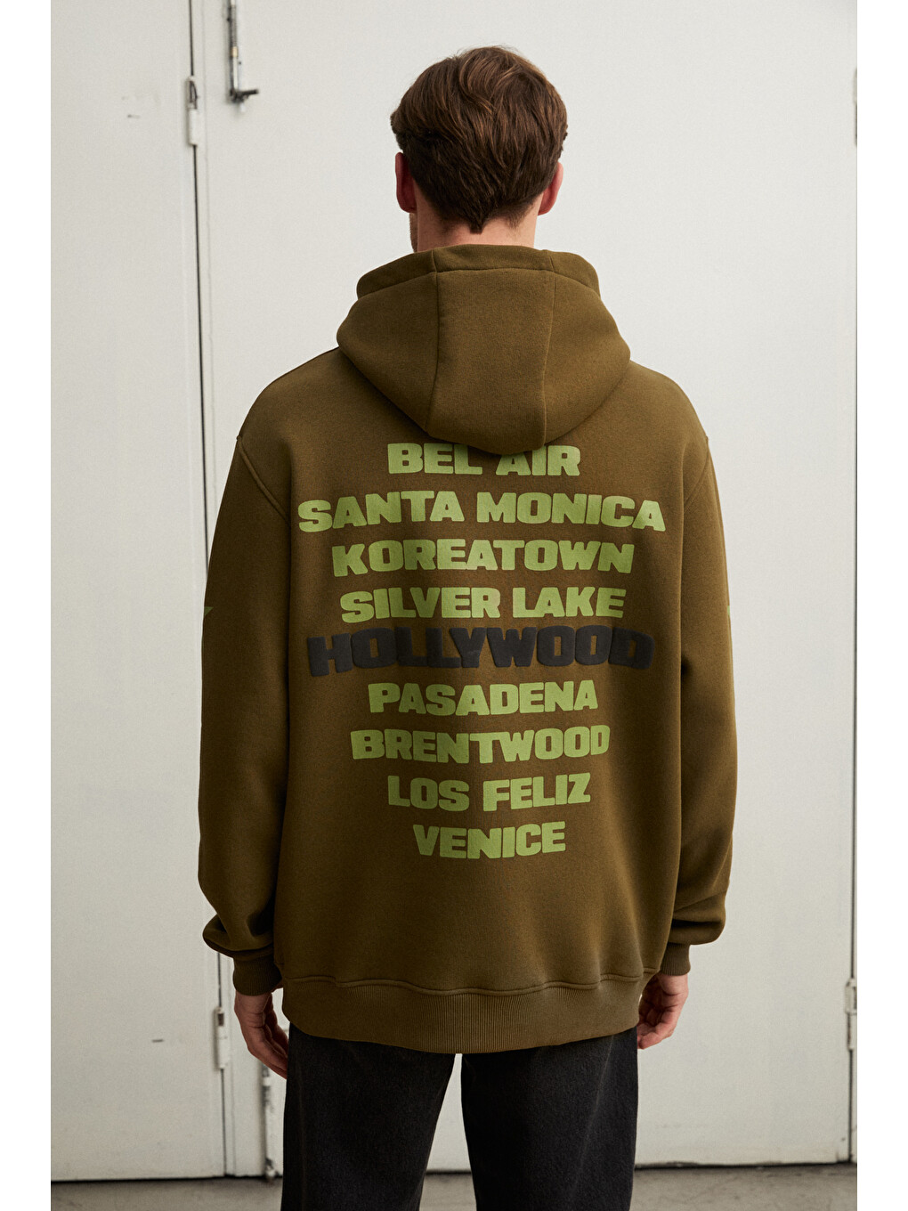 Tuxon Erkek Yumuşacık İçi Polarlı Baskı Detaylı Kangru Cepli Regular Haki Sweatshirt-2