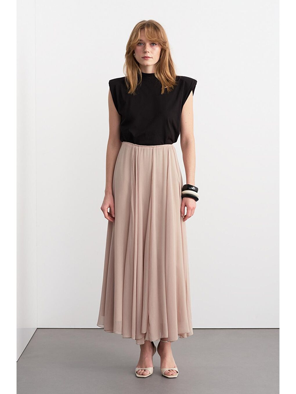 Eva Parçalı Uzun Etek Bej