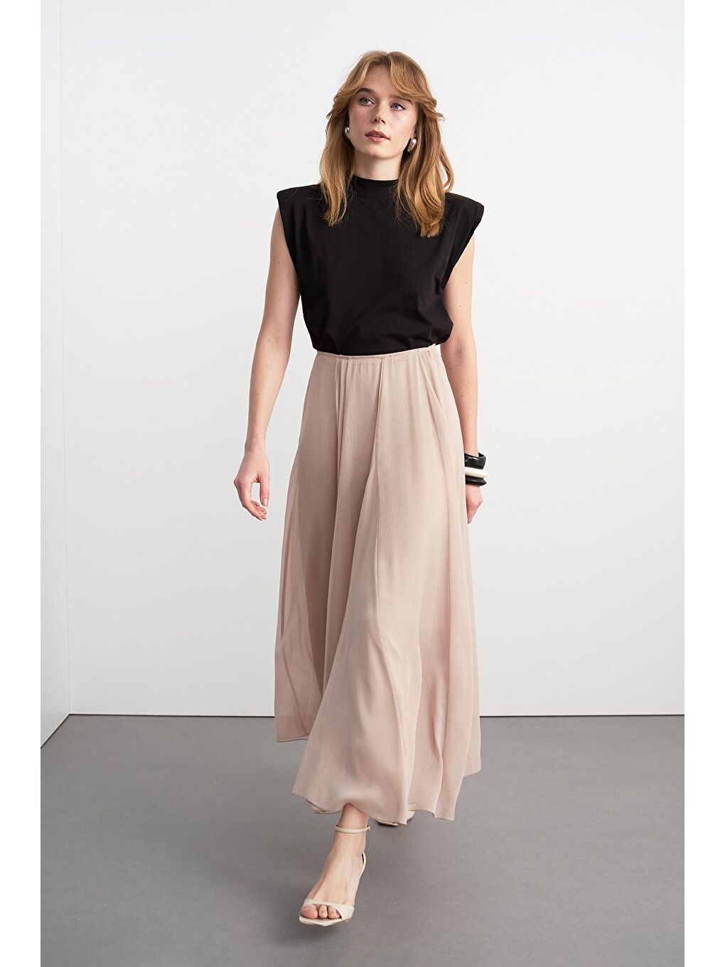 Eva Parçalı Uzun Etek Bej-1