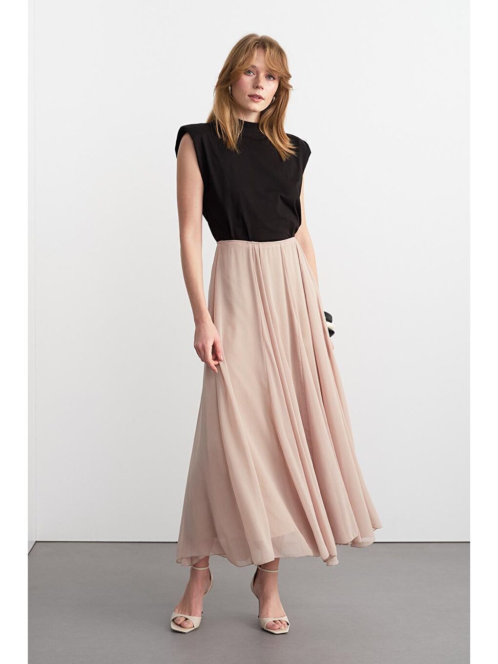 Eva Parçalı Uzun Etek Bej-2