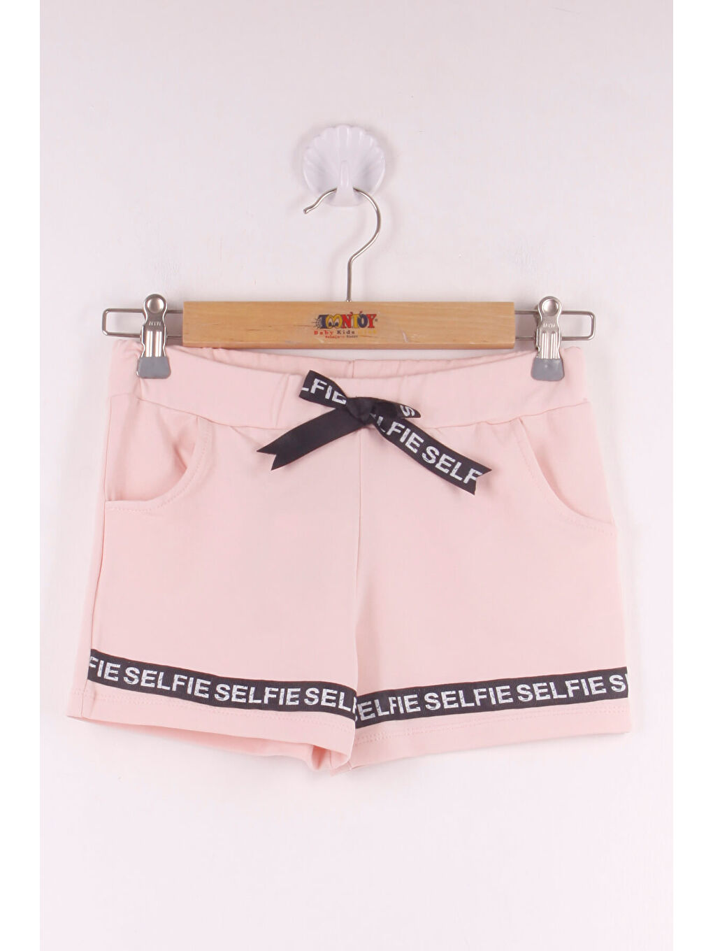 Pembe Kız Çocuk Serfie Şeritli Cepli Şort-2