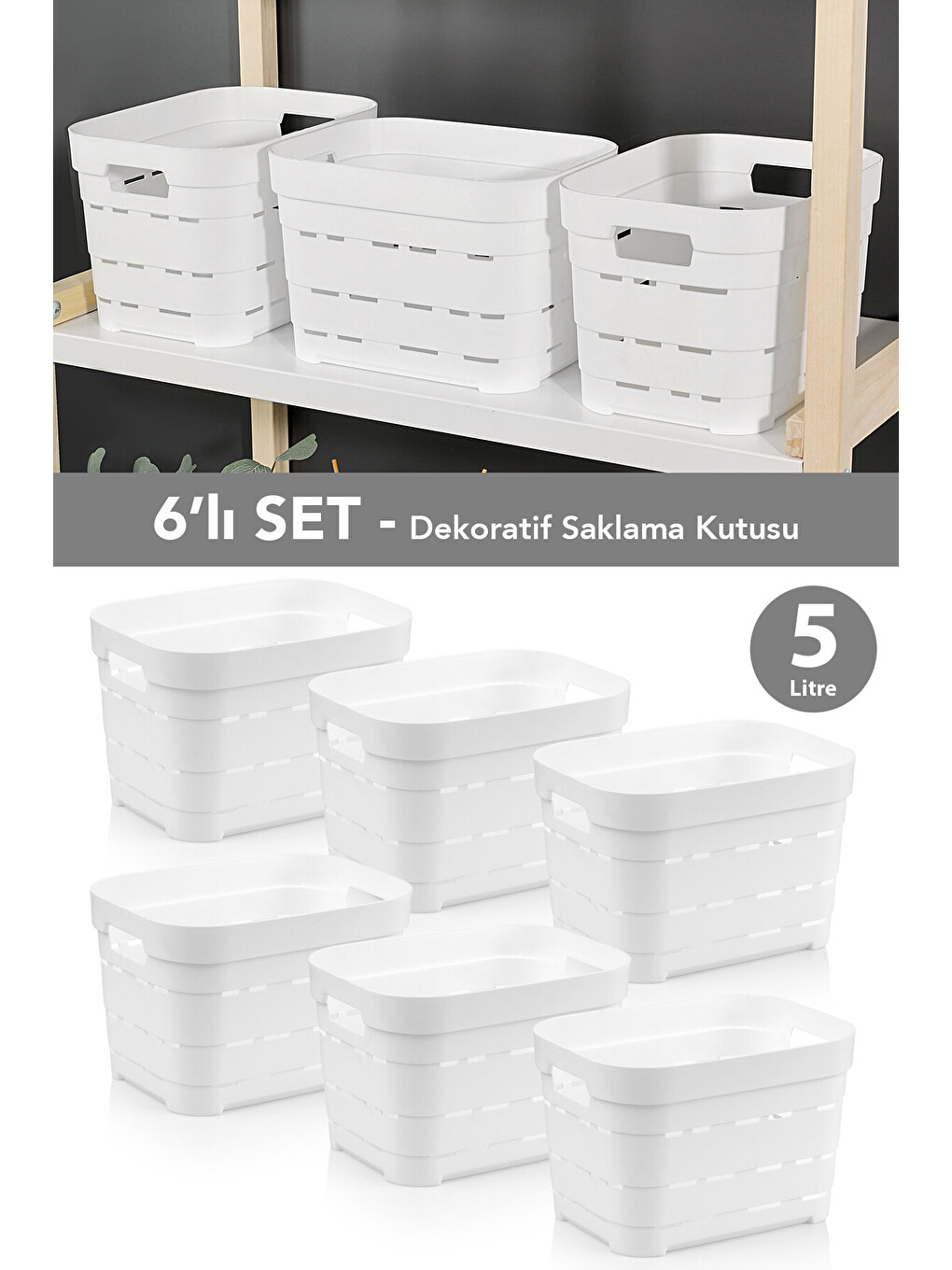 Beyaz 6'lı Delikli Dekoratif Piramit Saklama Kutusu
