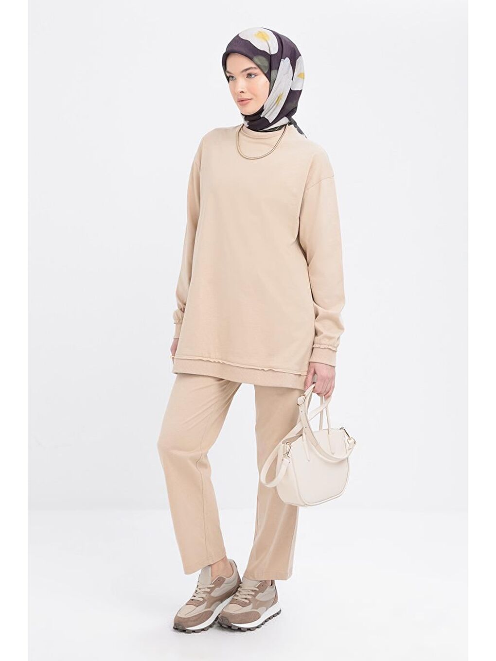 Bej-Pis Dikişli Eşofman Takımı-1