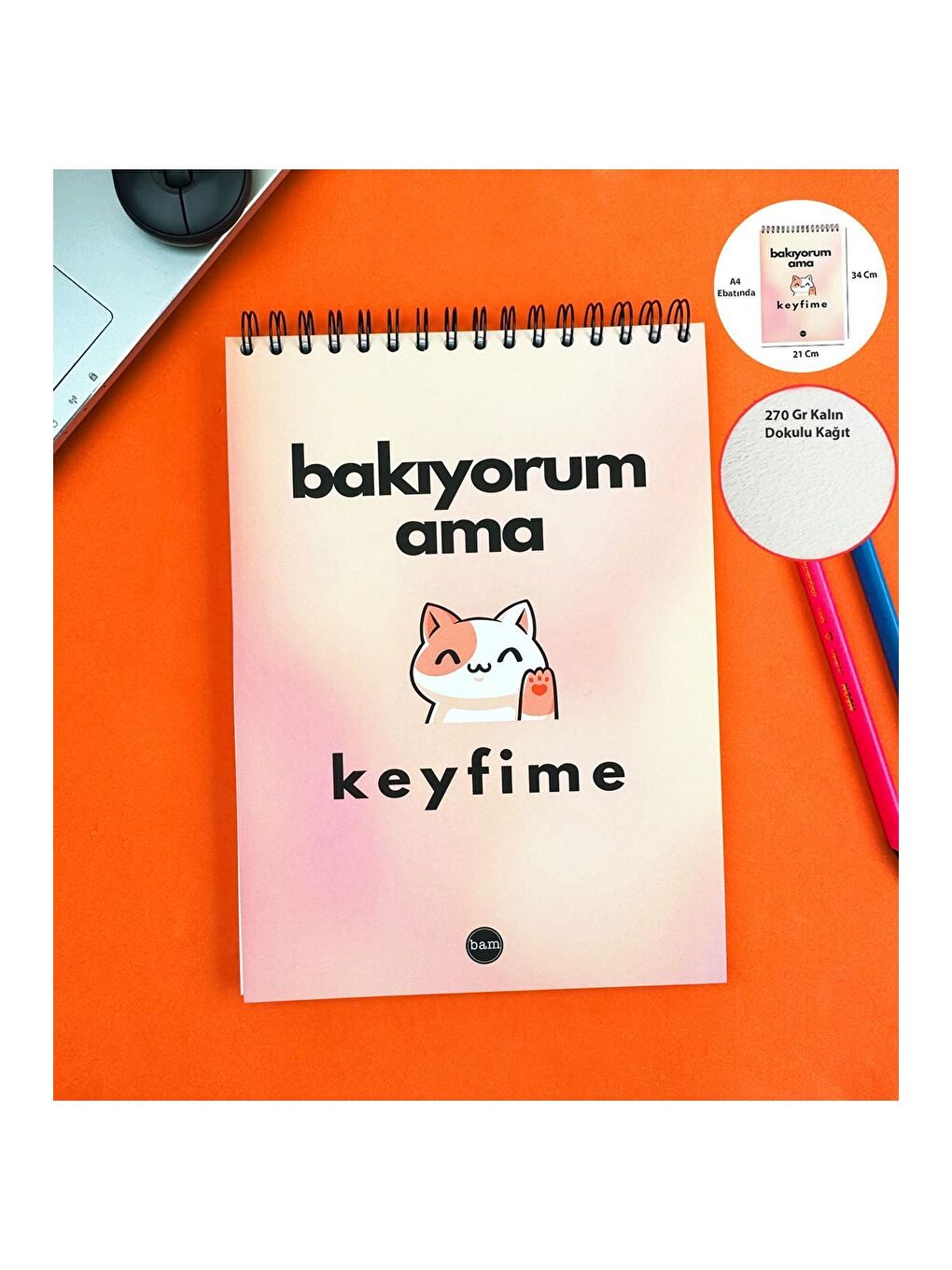 BAM HEDİYELİK EŞYA Karışık Bakıyorum Ama Keyfime 30x21cm A4 Sketch Book   Eskiz Defteri   270 gr   34 Yaprak