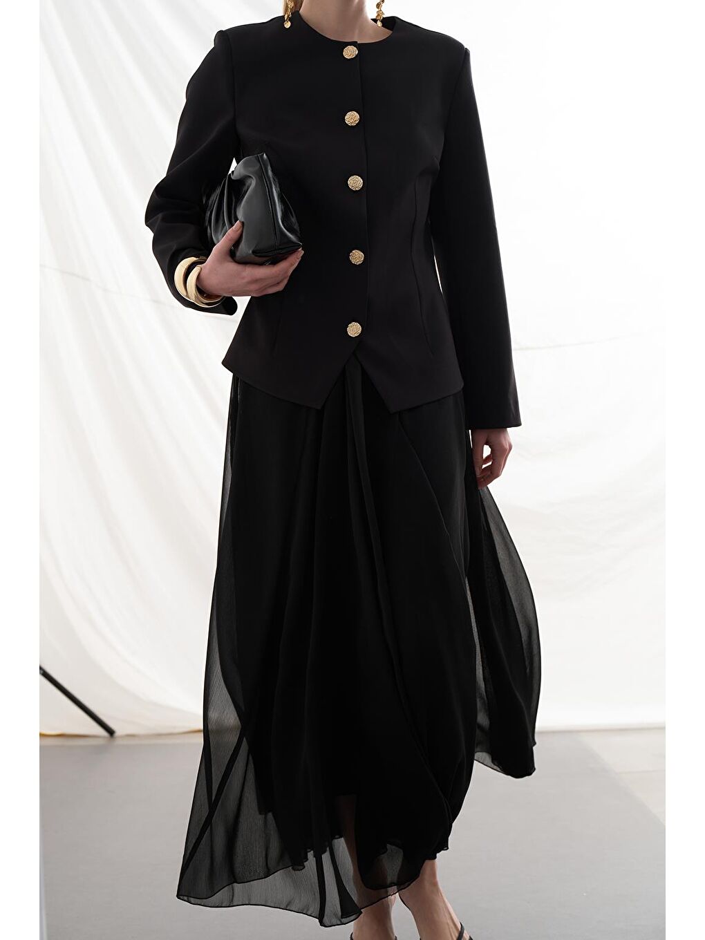 Eva Parçalı Uzun Etek Siyah-6