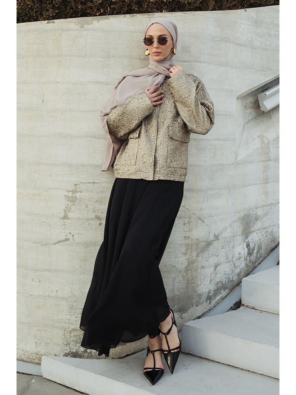 Eva Parçalı Uzun Etek Siyah-7