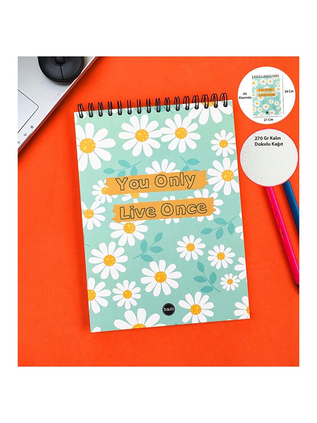 You Only 30x21cm A4 Sketch Book   Eskiz Defteri   270 gr   34 Yaprak