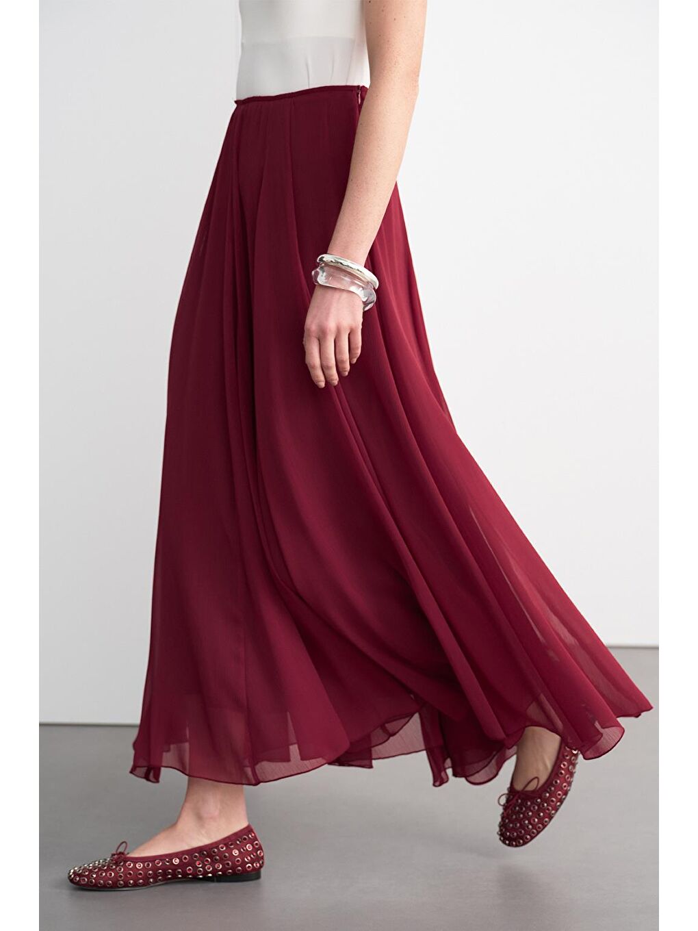 Eva Parçalı Uzun Etek Bordo-1