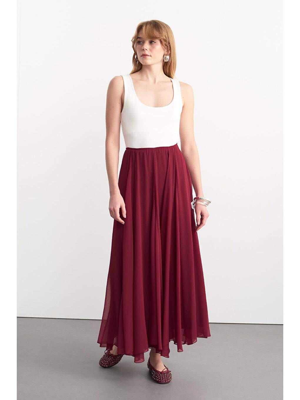 Eva Parçalı Uzun Etek Bordo-2