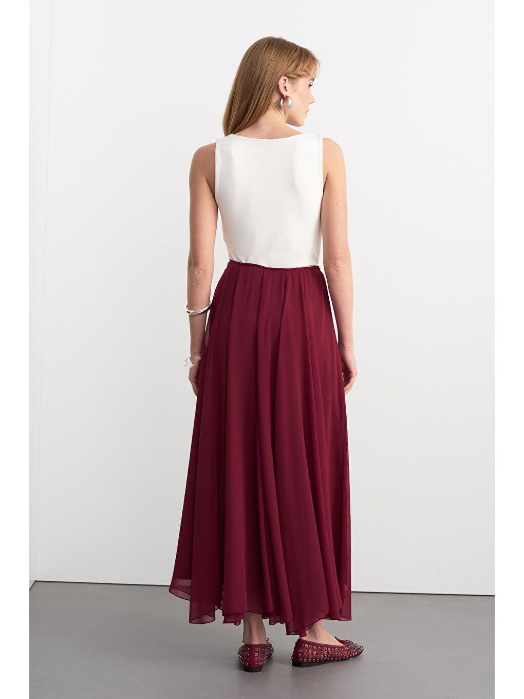 Eva Parçalı Uzun Etek Bordo-3