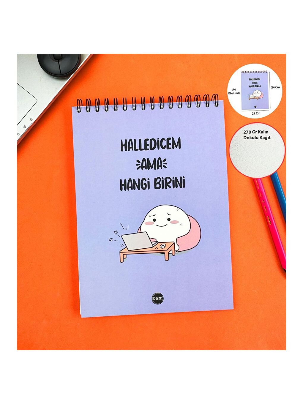 BAM HEDİYELİK EŞYA Halledicem Ama Hangi Birini 30x21cm A4 Sketch Book   Eskiz Defteri   270 gr   34 Yaprak