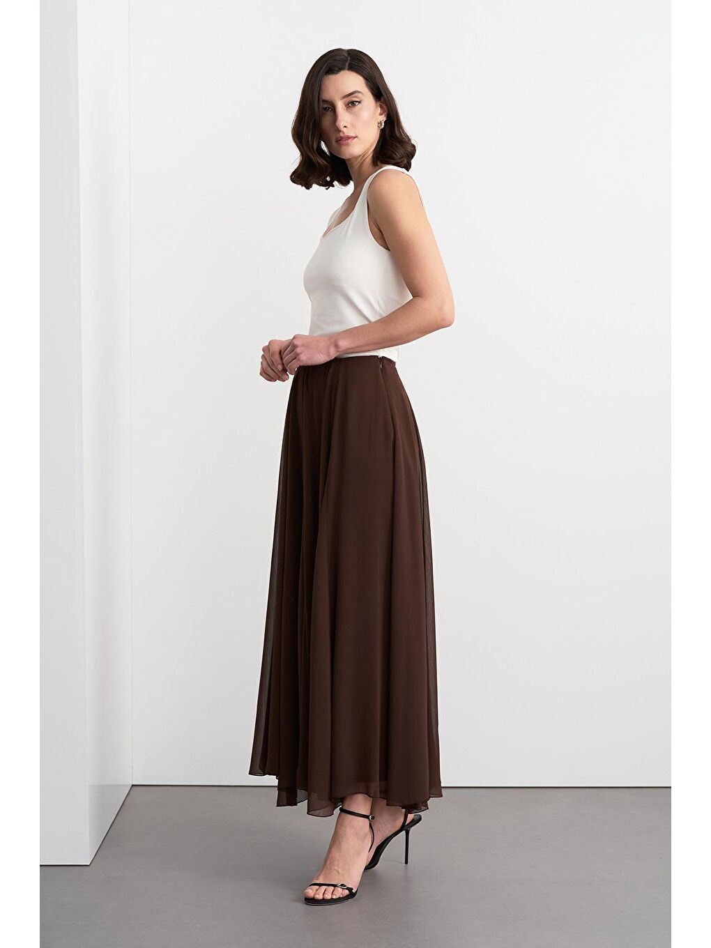 Kahverengi Eva Parçalı Uzun Etek Kahve-2