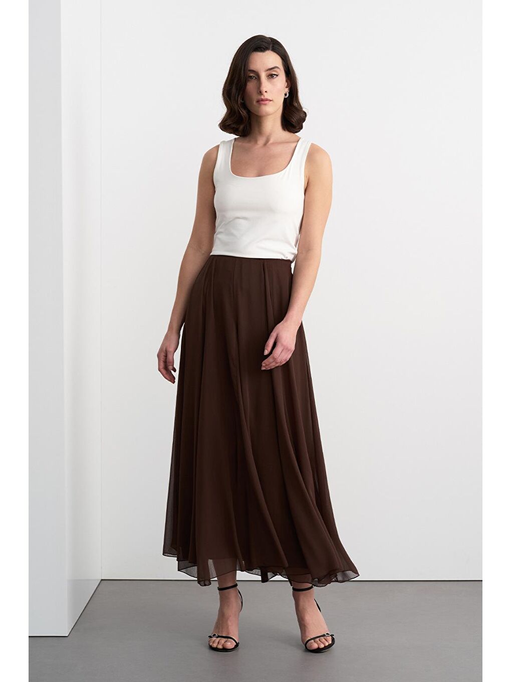 Kahverengi Eva Parçalı Uzun Etek Kahve-3