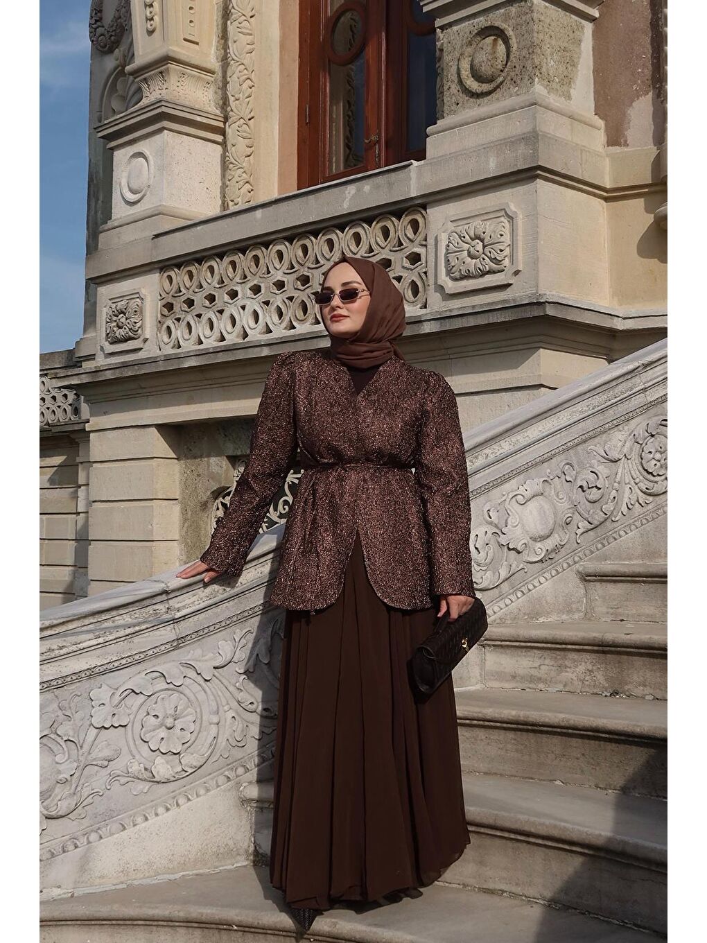 Kahverengi Eva Parçalı Uzun Etek Kahve-4