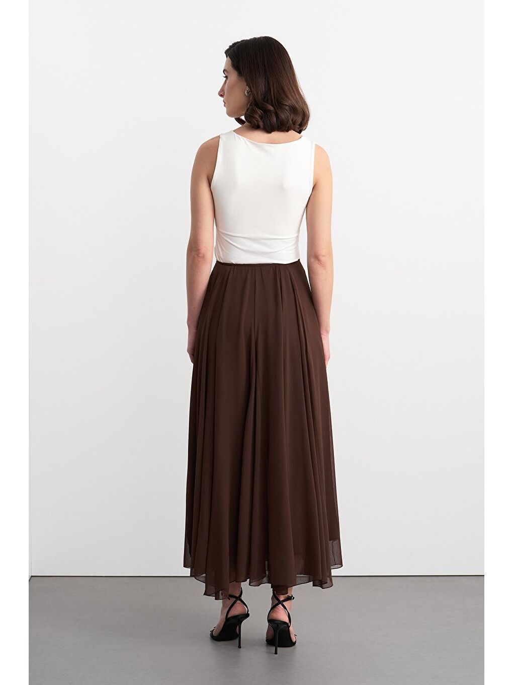 Kahverengi Eva Parçalı Uzun Etek Kahve-5