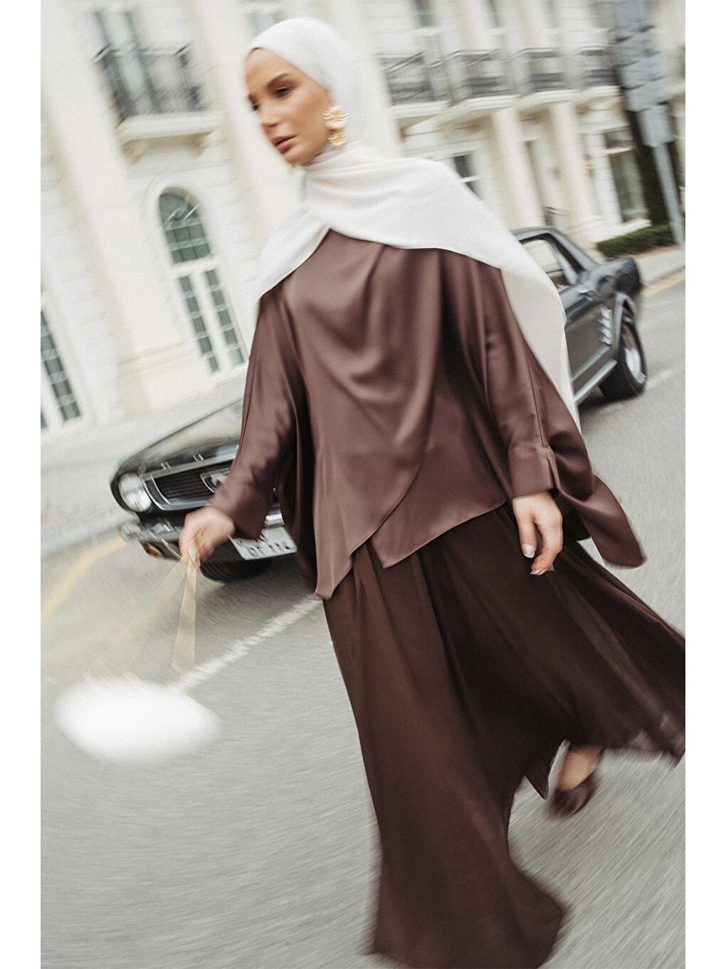 Kahverengi Eva Parçalı Uzun Etek Kahve-7