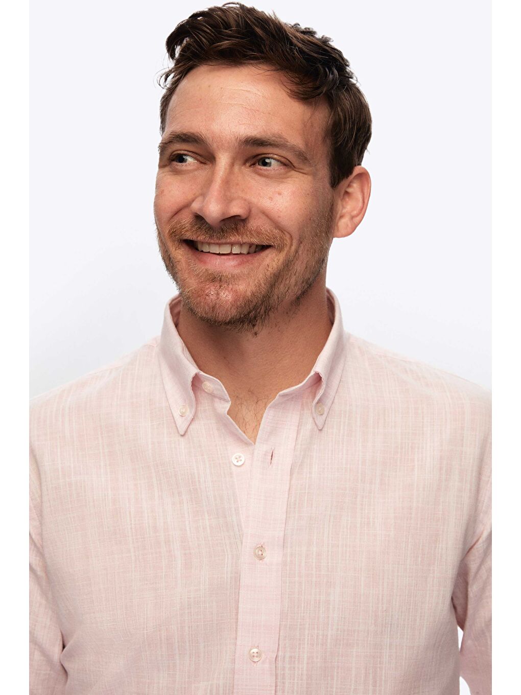 Ds Damat Slim Fit Pembe Keten Görünümlü Gömlek-1