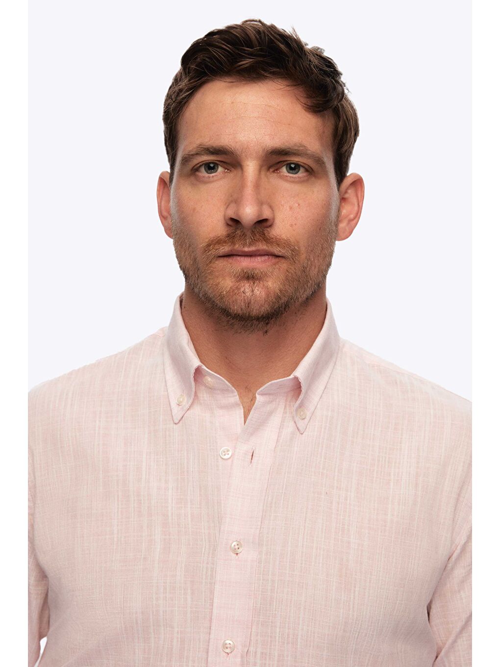 Ds Damat Slim Fit Pembe Keten Görünümlü Gömlek-3