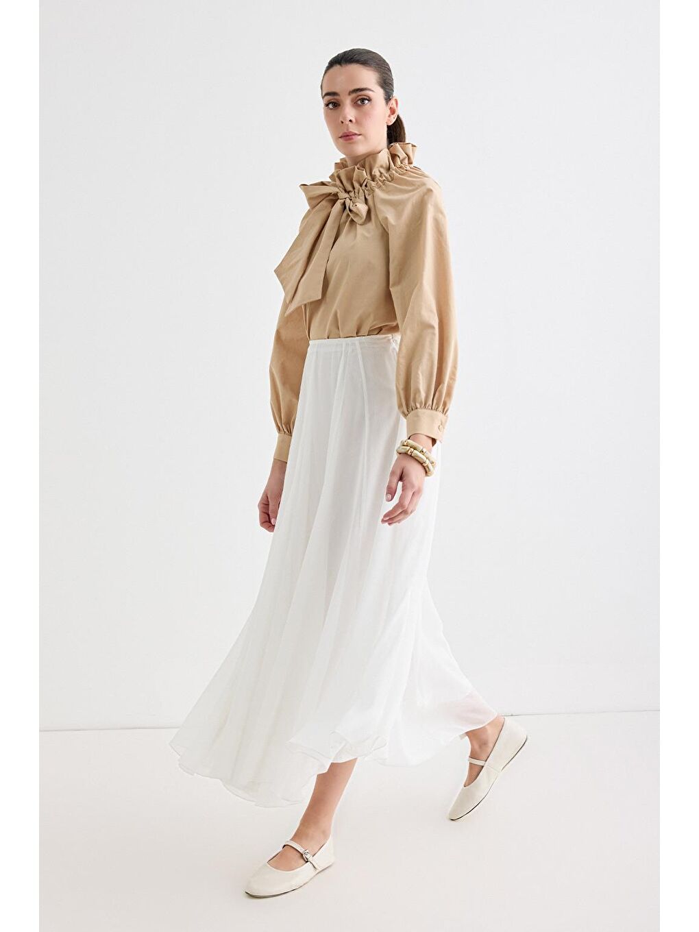Eva Parçalı Uzun Etek Ekru-1